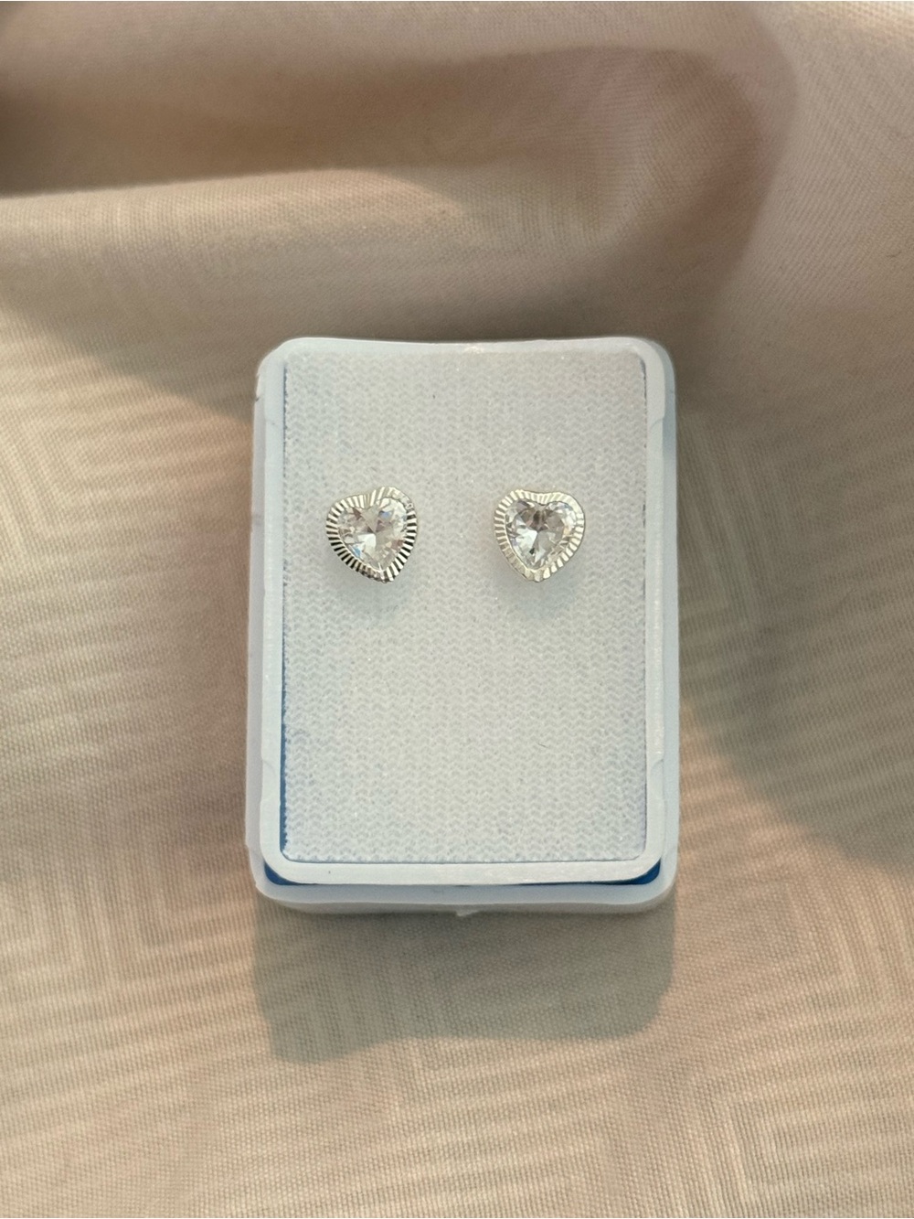 Silver Heart Crystal Stud Earrings - White